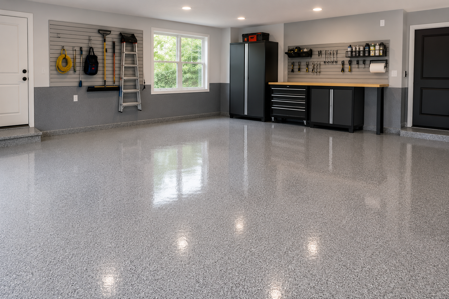 Epoxy floor coating on a garage by Fabricio Painting Cape Cod