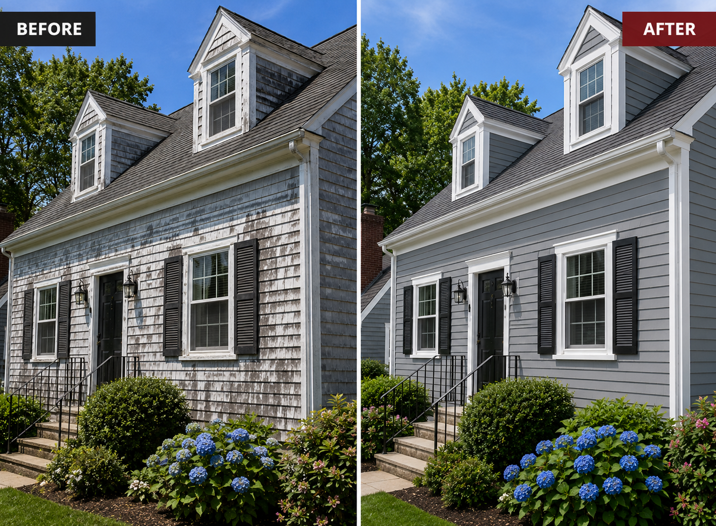 Exterior house painting on a Cape Cod cottage in Dennis MA