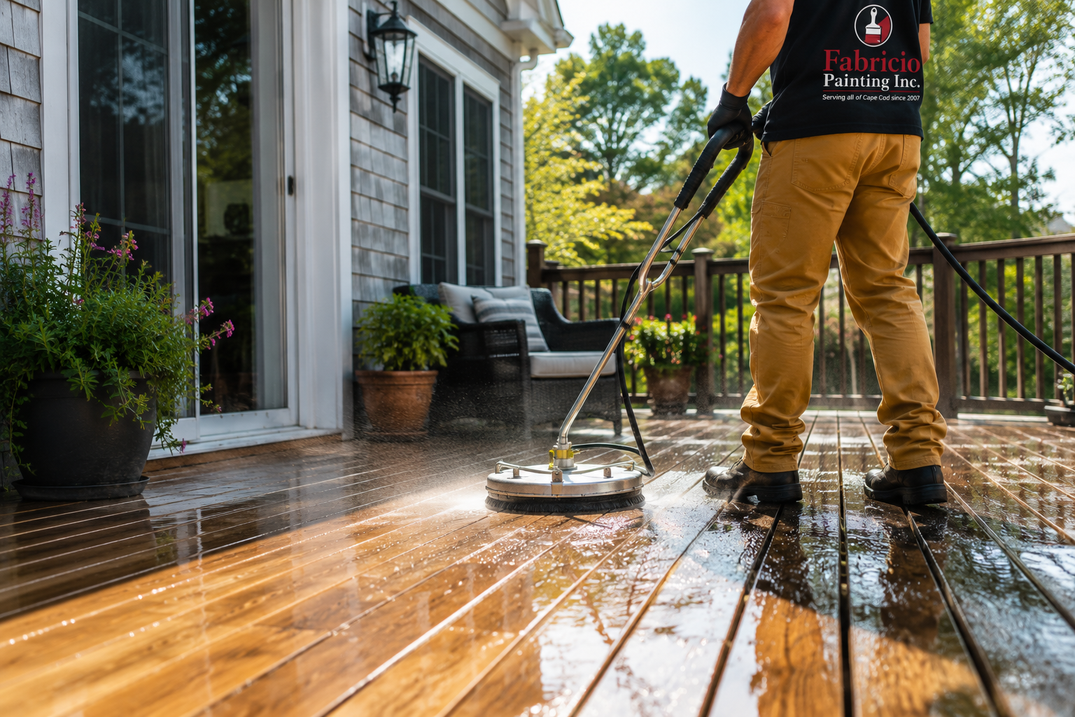 Professional deck and patio pressure washing service by Fabricio Painting on Cape Cod