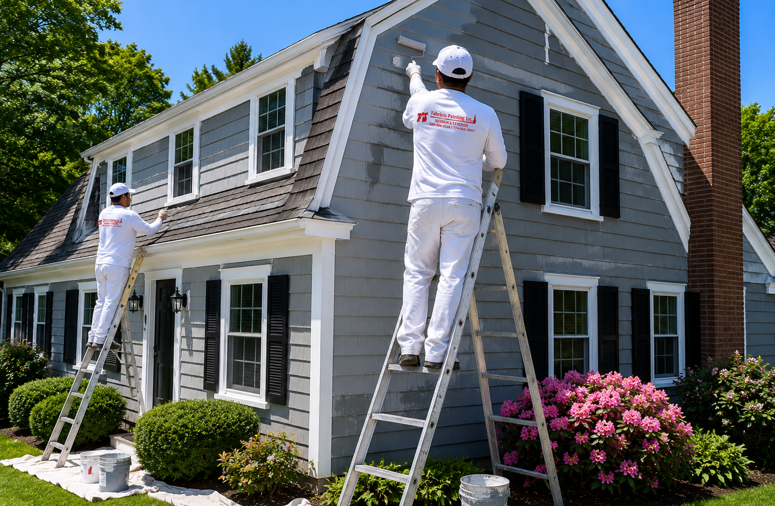 Fabricio Painting crew painting a shingled home exterior in South Dennis Cape Cod