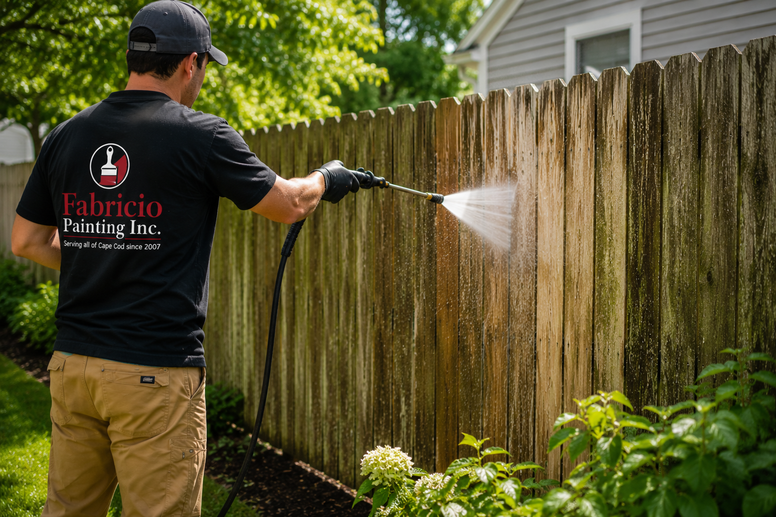 Professional fence washing service by Fabricio Painting on Cape Cod