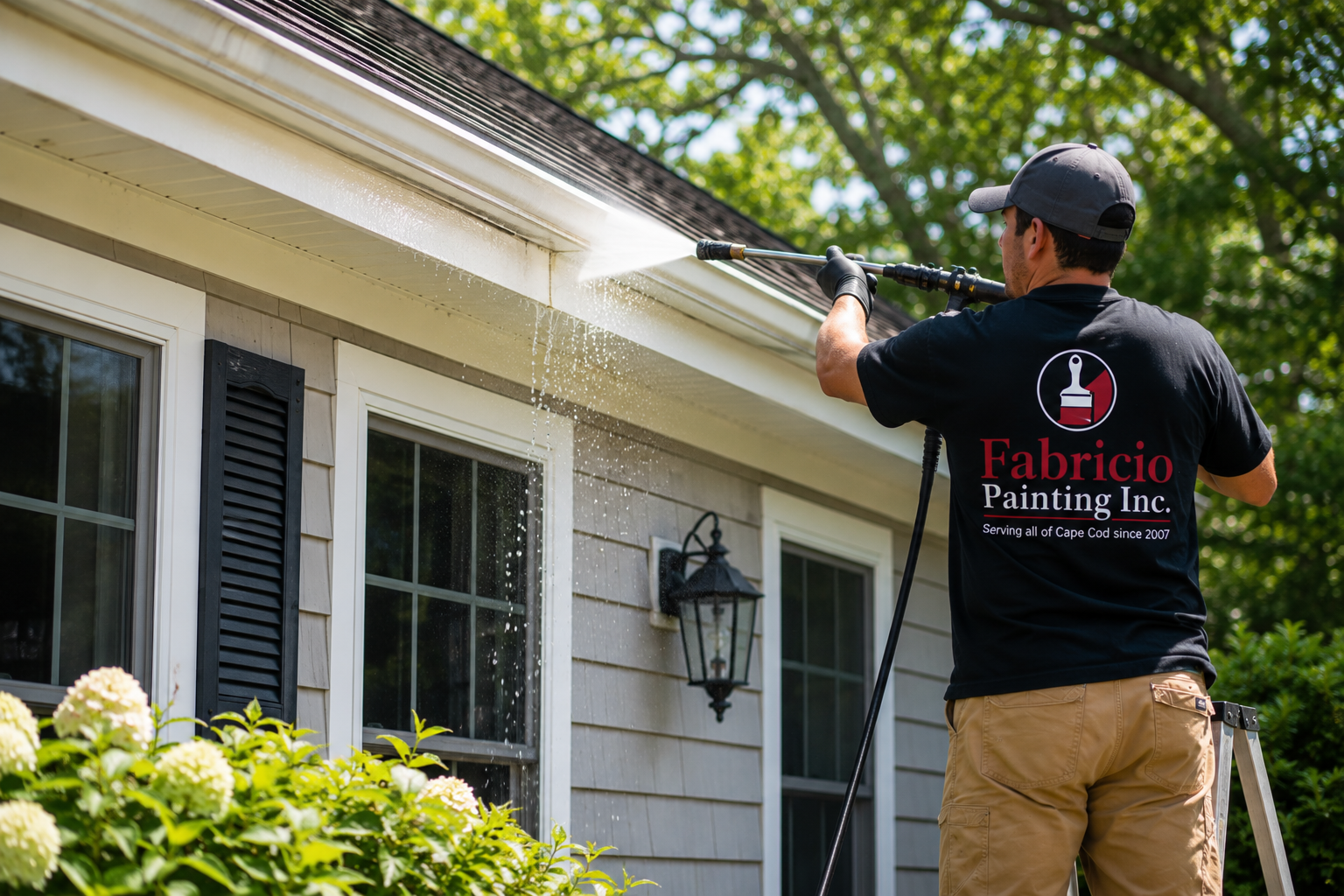 Professional gutter cleaning and brightening service by Fabricio Painting on Cape Cod