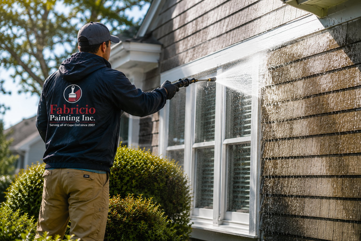 Professional house washing service on a Cape Cod home by Fabricio Painting