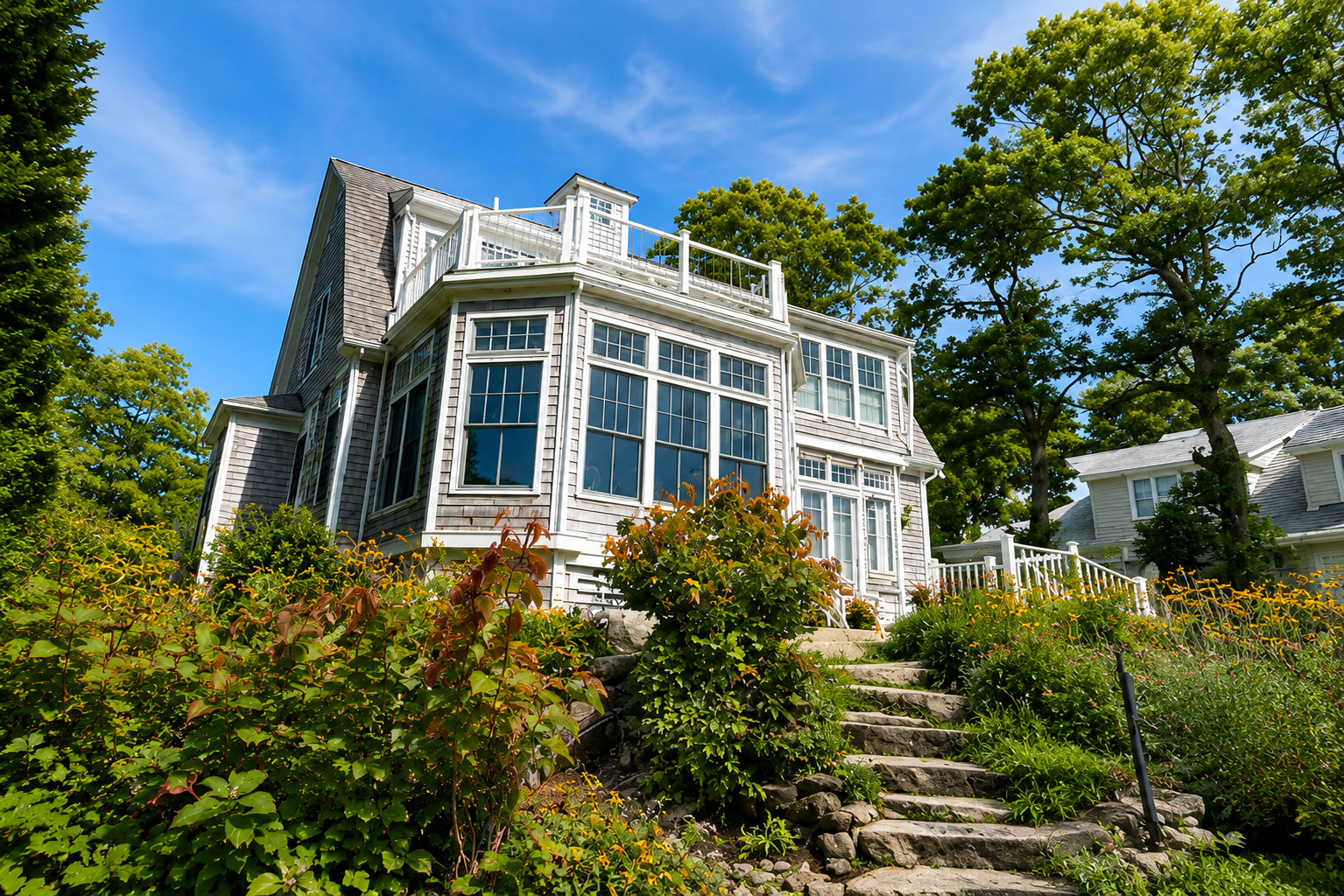Older shingled Cape Cod home professionally painted by Fabricio Painting