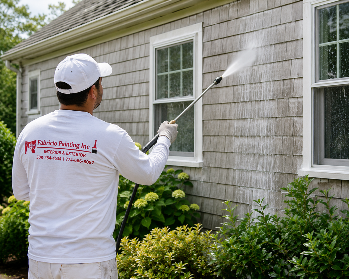 Soft washing a Cape Cod home exterior by Fabricio Painting