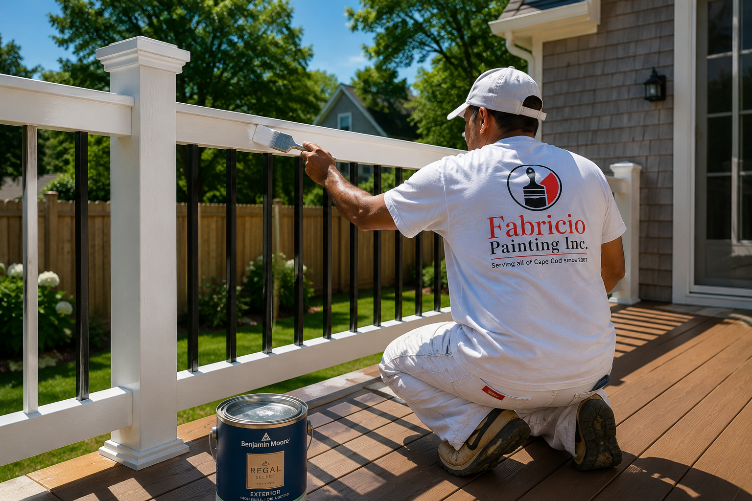 Deck staining on a Cape Cod home by Fabricio Painting