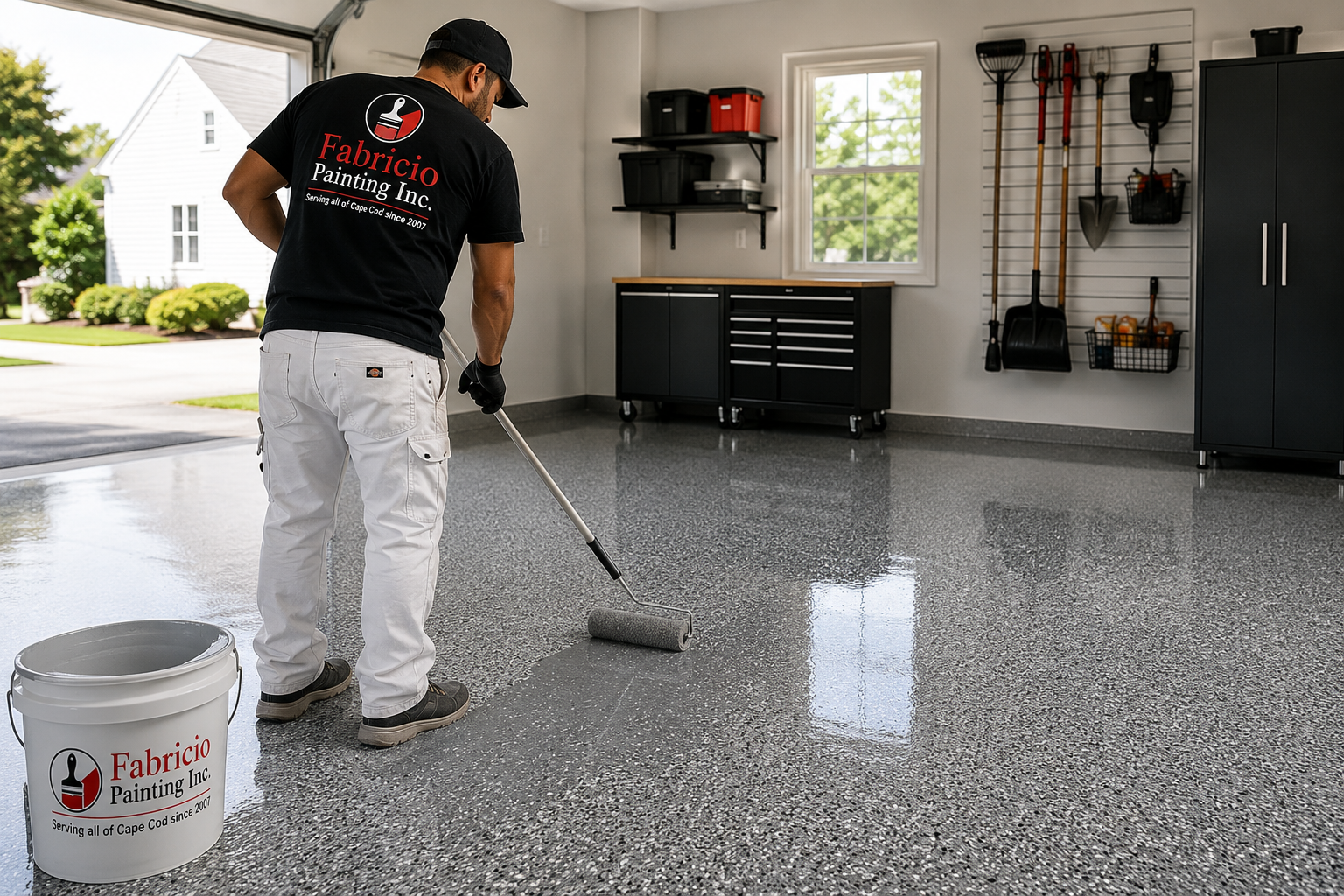 Epoxy floor coating service on Cape Cod by Fabricio Painting